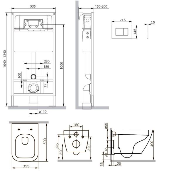 Комплект унитаза с инсталляцией AM.PM Spirit V2.0 IS70238.701701 с клав ProC S черная