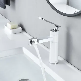 Смеситель для раковины Shevanik S6601F с поворотным носиком белый/хром Смеситель для раковины Shevanik S6601F с поворотным носиком белый/хром