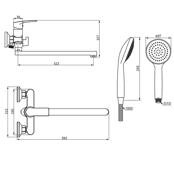 Смеситель для ванны и душа Damixa Eclipse 2.0 489500000 хром