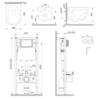 Инсталляция Am.Pm PrimeFit IS90138.801901 с подвесным унитазом AquaSpin 2.0 и чёрной клавишей смыва