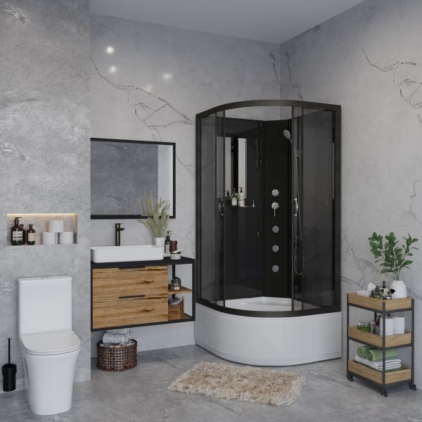 Душевая кабина Niagara NG-6508-14BKG с гидромассажем 90x90см чёрный/тонированное