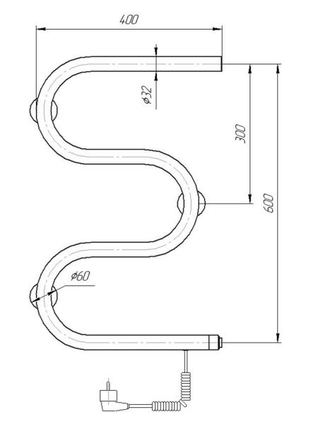 Полотенцесушитель электрический Domoterm DMT 107-32 60x40 EK R хром