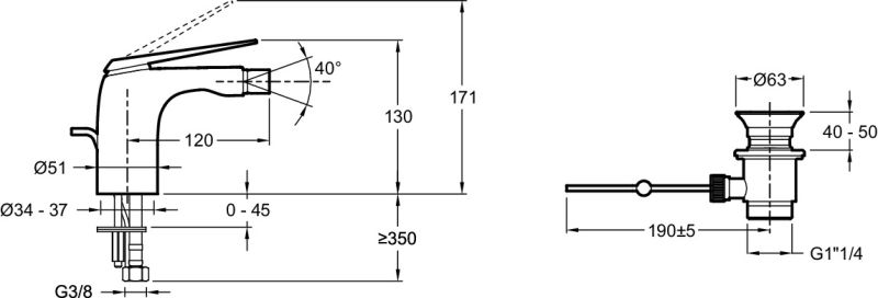 Смеситель для биде  Jacob Delafon SINGULIER E97014-CP