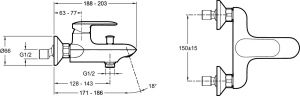 Смеситель для ванны  Jacob Delafon KUMIN E99460-CP