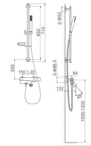 Смеситель для ванны с душевым гарнитуром Wonzon & Woghand Loop WW-311-00-508 с термостатом чёрный матовый