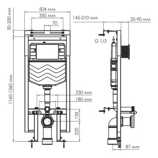 Система инсталляции для унитазов WasserKRAFT Dinkel 58TLT.010.ME.MG03 с кнопкой смыва