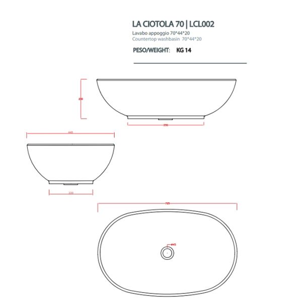 Раковина ArtCeram LA CIOTOLA LCL002 01 00 белая 70 см
