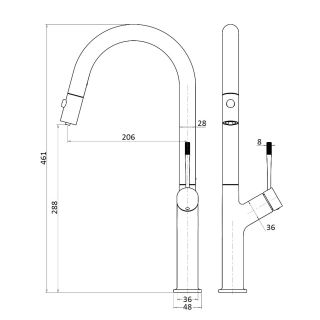 Смеситель для кухни AQUAme Cucina AQM9905MB с выдвижным изливом чёрный матовый