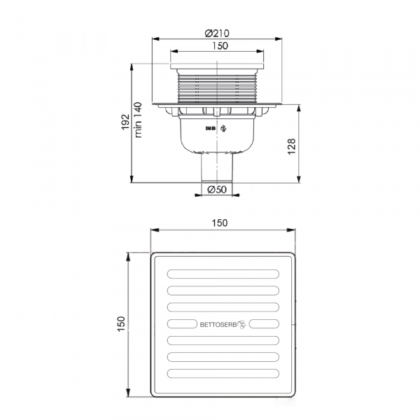 Душевой трап Bettoserb Superior Quadro 14702510 с мульти-сифоном