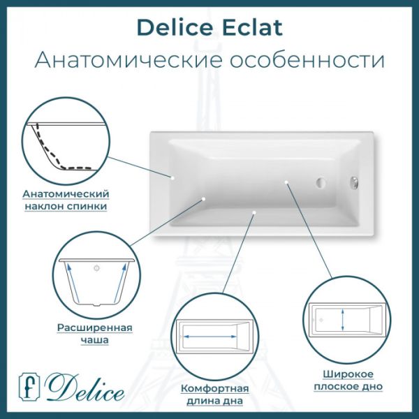 Ванна чугунная Delice Eclat DLR230621R 170х70 с отверстиями под ручки Ванна чугунная Delice Eclat DLR230621R 170х70 с отверстиями под ручки