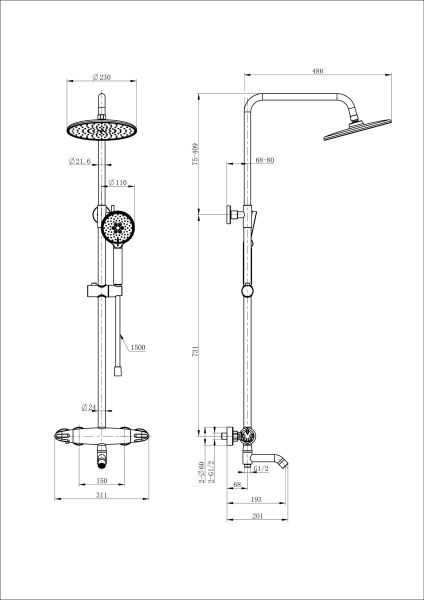 Душевая стойка Wonzon & Woghand Capsule WW-B3031-A1-MB с термостатом чёрный матовый