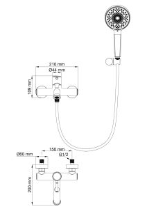 Смеситель для ванны с душем Wonzon & Woghand Tor WW-88037073-MB чёрный матовый