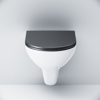 Унитаз подвесной Am.Pm Gem FlashClean с сиденьем микролифт белый/чёрный C901700SCmb Унитаз подвесной Am.Pm Gem FlashClean с сиденьем микролифт белый/чёрный C901700SCmb