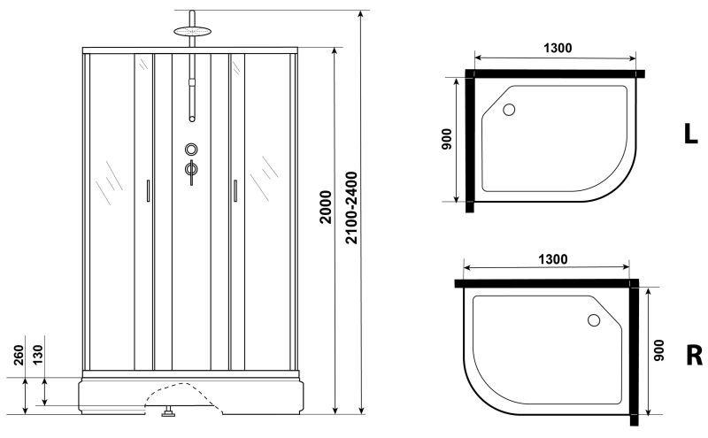 Душевая кабина Niagara NG-33394-14RBKTG с гидромассажем 130x90см серебро/матовое