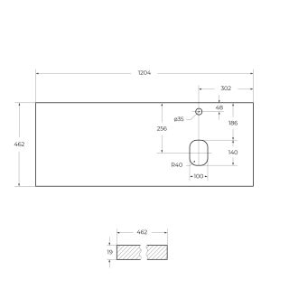 Столешница BelBagno из МДФ, асимметричное правостороннее расположение отверстий для раковины и смесителя, 1204x462x19 EK-120-AS-BO-R Bianco Opaco белый матовый