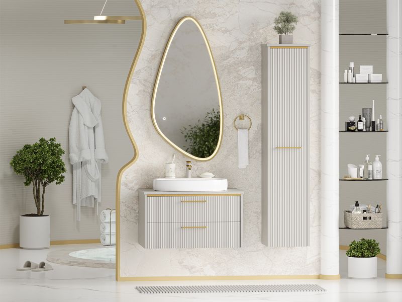 Подвесная тумба под раковину Brevita Elche ELC-01080-0502Я 80см серый кашемир/золото Подвесная тумба под раковину Brevita Elche ELC-01080-0502Я 80см серый кашемир/золото