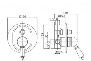 Встраиваемый однорычажный смеситель для душа с переключателем, хром Cezares ELITE-VDIM-01-Bi