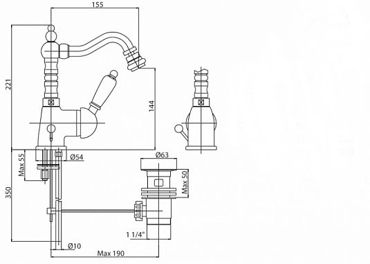 Смеситель для биде однорычажный, золото Cezares ELITE-BSM2-03/24-Bi