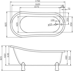 Акриловая ванна BelBagno отдельностоящая, белая 170x80 BB04