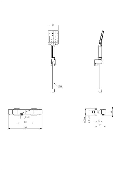 Смеситель для душа Wonzon & Woghand Twist WW-B2025-A-CR с термостатом хром