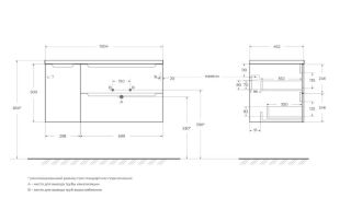 База под раковину BelBagno подвесная с двумя выкатными ящиками и одной распашной дверцей, правосторонн.Rovere Nature,1004x462x500, ETNA-1000-2C-1A-SO-RN-R дуб натуральный