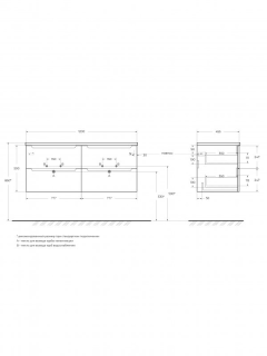 База под раковину BelBagno подвесная с четырьмя выкатными ящиками для раковины с двумя чашами, Bianco Opaco 1200x455x500, ETNA-1200-4C-SO-2-BO белый матовый