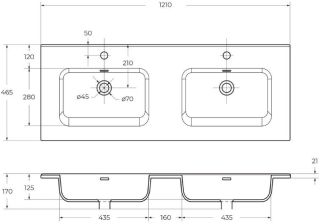 База под раковину BelBagno подвесная с четырьмя выкатными ящиками для раковины с двумя чашами, Rovere Moro, 1202x462x500, ETNA-1200-4C-SO-2-RW дуб темный