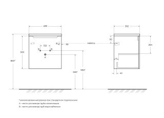 База под раковину BelBagno подвесная с одной распашной дверцей, с одной полкой, правосторонняя, Rovere Moro, 496x392x500, ETNA-500-1A-SO-RW-P-R дуб темный