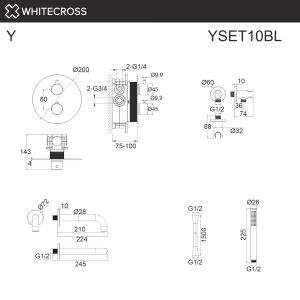 Термостатический смеситель для ванны и душа WHITECROSS Y YSET10CR хром