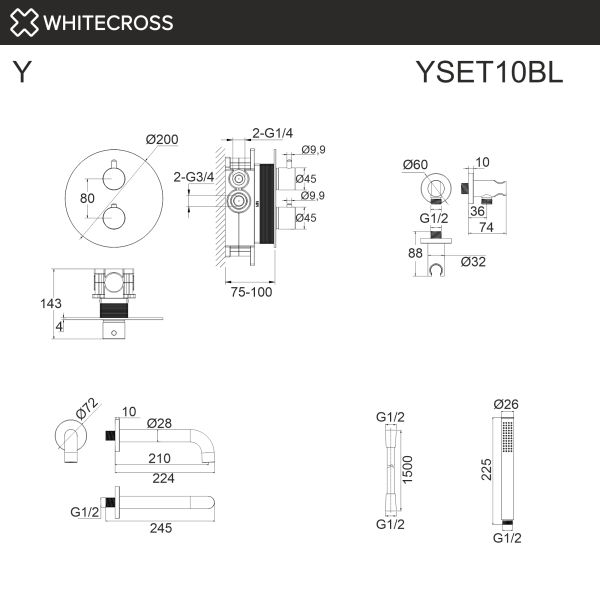 Термостатический смеситель для ванны и душа WHITECROSS Y YSET10GLB брашированное золото