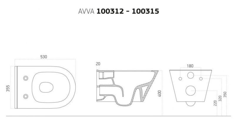 Подвесной унитаз Boheme Avva 972-W безободковый белый глянец