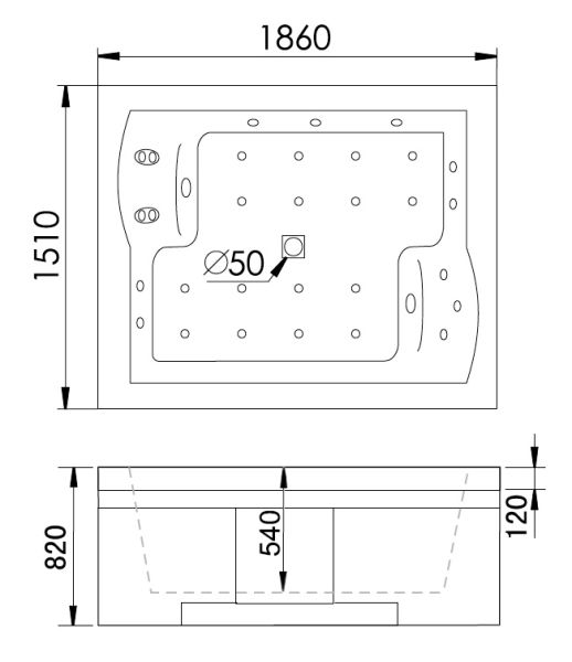 Акриловая ванна Gemy G9052 II O R 186x151x82
