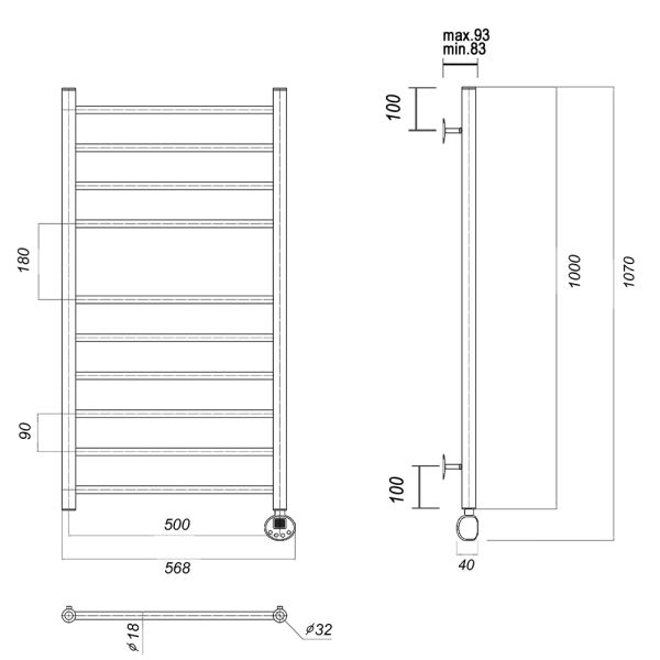 Полотенцесушитель электрический Domoterm Медея П10 500x1000 ER золото