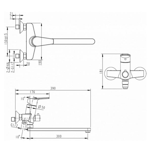 Смеситель Bravat Line F65299C-LB-RUS для ванны с душем