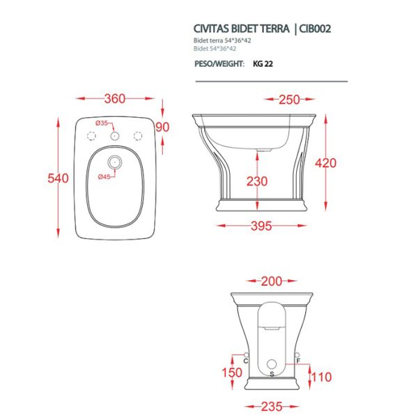 Биде Artceram  CIVITAS CIB002 01 00 bi*1 белое
