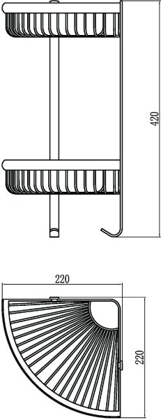 Полка решетка угловая двойная Savol (S-B5854-2) золото