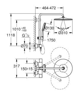 Душевая  стойка с термостатом Grohe Rainshower SmartActive 310 26647LS0 белая луна/хром