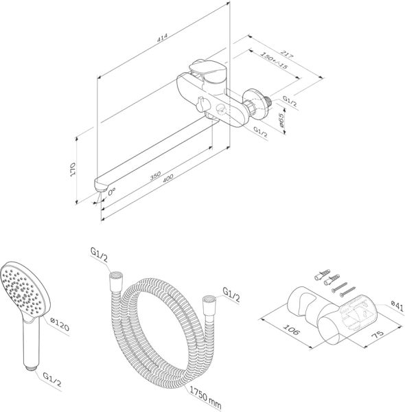 Смеситель Am.Pm Like F8095000  для ванны и душа