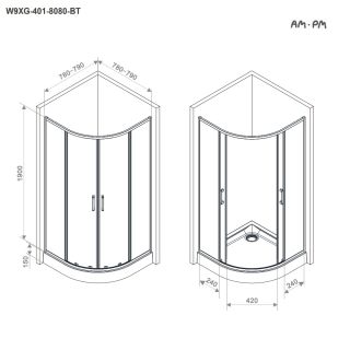 Душевой уголок Am.Pm Above W9XG-401-8080-BT 80x80 см профиль чёрный стекло прозрачное