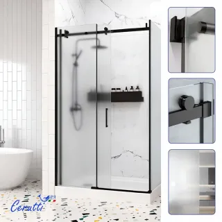 Душевой уголок Ceruttispa ЧЕЗАС (CEZA'S) 120BF L CEZA’S120BF L 120x90 см профиль чёрный стекло матовое