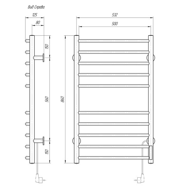 Полотенцесушитель электрический Domoterm Классик DMT 109-10 50x86 TBOX EK R хром