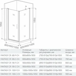Душевое ограждение Good Door Fantasy CR-80-С-CH 80*80 профиль хром, стекло прозрачное