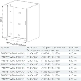 Душевое ограждение Good Door Fantasy WTW-140-С-CH 140*185 профиль хром, стекло прозрачное
