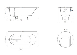Ванна из искусственного камня Salini Fabia S-Sense 102612GRF 180x80см RAL полностью
