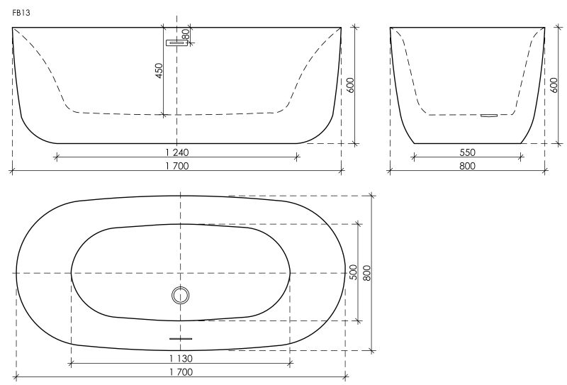 Акриловая ванна Sancos Space FB13 170x80см белый