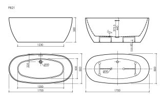 Ванна акриловая Sancos Овал (Oval) FB21 170x80 см белый глянцевый