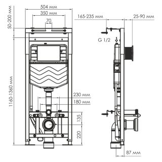 Система инсталляции для унитазов WasserKRAFT Alme 15TLT.010.ME.PB01 с кнопкой смыва