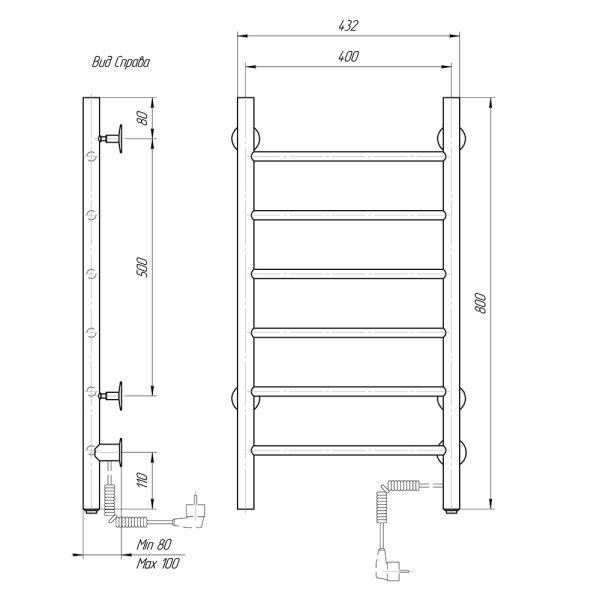 Полотенцесушитель электрический Domoterm Аврора DMT 109-6 40x80 EK R хром