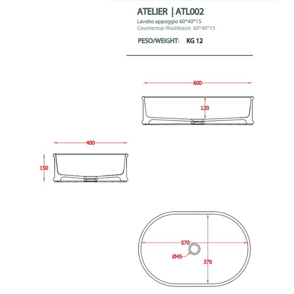 Раковина ArtCeram Atelier ATL002 01 00 белая 60 см