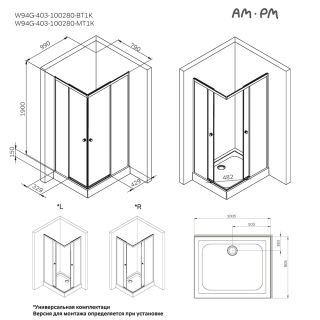 Душевой уголок Am.Pm X-joy W94G-403-100280-BТ1К 100x80 см без поддона чёрный матовый Душевой уголок Am.Pm X-joy W94G-403-100280-BТ1К 100x80 см без поддона чёрный матовый